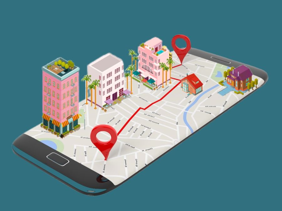 Illustration of a phone showing a GPS-tracked walk route through the city